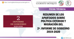 RESUMEN DE LOS APARTADOS SOBRE POLÍTICA EXTERIOR Y MIGRACIÓN DEL 2º. INFORME DE GOBIERNO 2019-2020 