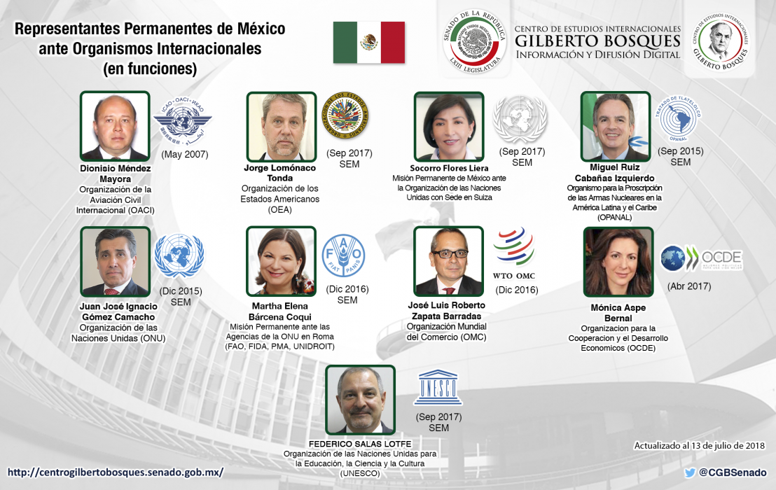 Representantes Permanentes de México ante Organismos Internacionales (en funciones)