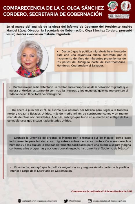 Comparecencia Olga Sánchez Cordero, Secretaria de Gobernación